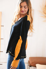Load image into Gallery viewer, Mustard Cable Knit Outseam V Neck Thumbhole Sweater