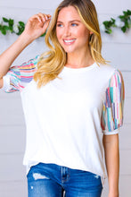 Load image into Gallery viewer, Ivory Multicolor Vertical Stripe Puff Sleeve Top