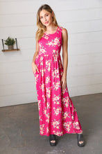 Load image into Gallery viewer, Yellow &amp; Fuchsia Floral Fit and Flare Sleeveless Maxi Dress