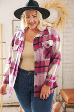 Load image into Gallery viewer, Magenta Plaid Flannel Button Down Oversized Jacket