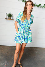 Load image into Gallery viewer, Green &amp; Blue Geometric Print Surplice Romper
