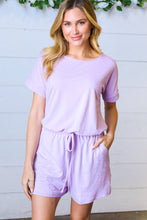 Load image into Gallery viewer, Lavender Brushed Knit Elastic Waist Pocketed Romper