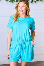 Load image into Gallery viewer, Ice Blue Brushed Knit Elastic Waist Pocketed Romper