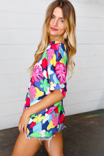 Load image into Gallery viewer, Navy &amp; Magenta Tropical Print Woven Top