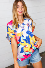 Load image into Gallery viewer, Navy &amp; Yellow Tropical Floral V Neck Top