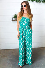 Load image into Gallery viewer, Kelly Green Abstract Wave Button Jumpsuit