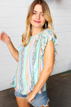 Load image into Gallery viewer, Multicolor Boho Stripe Smocked Ruffle Frill Sleeve Top