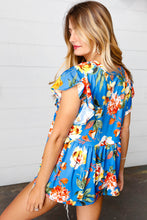 Load image into Gallery viewer, Blue Floral Print Ruffle Short Sleeve Babydoll Top