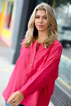 Load image into Gallery viewer, Magenta Gauze &amp; Waffle Henley Oversized Top