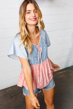 Load image into Gallery viewer, Blue &amp; Pink Polka Dot Floral Tie Front Babydoll Top