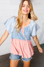 Load image into Gallery viewer, Blue &amp; Pink Polka Dot Floral Tie Front Babydoll Top