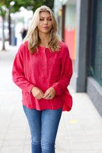 Load image into Gallery viewer, Magenta Gauze &amp; Waffle Henley Oversized Top