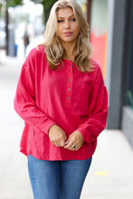 Load image into Gallery viewer, Magenta Gauze &amp; Waffle Henley Oversized Top