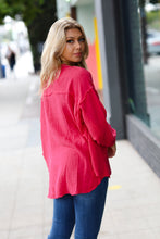 Load image into Gallery viewer, Magenta Gauze &amp; Waffle Henley Oversized Top