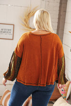 Load image into Gallery viewer, Rust Floral Stripe Bubble Sleeve Hacci Top