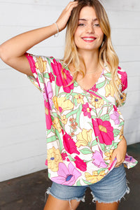 Multicolor Floral V Neck Dolman Top