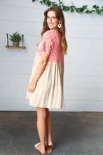 Load image into Gallery viewer, Coral &amp; Taupe Floral Babydoll Color Block Dress
