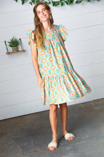 Load image into Gallery viewer, Mint Geo Boho Print Yoke Poplin Woven Dress