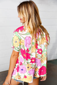Multicolor Floral V Neck Dolman Top
