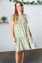 Load image into Gallery viewer, Mint Geo Boho Print Yoke Poplin Woven Dress