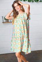 Load image into Gallery viewer, Mint Geo Boho Print Yoke Poplin Woven Dress