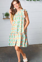 Load image into Gallery viewer, Mint Geo Boho Print Yoke Poplin Woven Dress