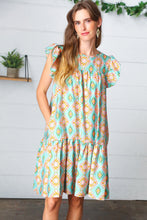 Load image into Gallery viewer, Mint Geo Boho Print Yoke Poplin Woven Dress