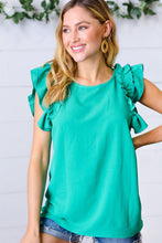 Load image into Gallery viewer, Kelly Green Double Ruffle Sleeve Crinkle Top