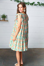 Load image into Gallery viewer, Mint Geo Boho Print Yoke Poplin Woven Dress