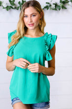 Load image into Gallery viewer, Kelly Green Double Ruffle Sleeve Crinkle Top