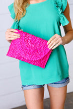 Load image into Gallery viewer, Hot Pink Woven Raffia Flap Closure Clutch Bag