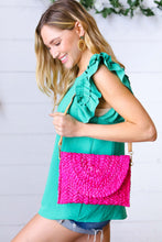 Load image into Gallery viewer, Hot Pink Woven Raffia Flap Closure Clutch Bag
