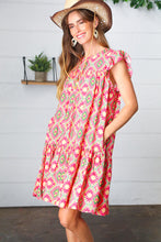 Load image into Gallery viewer, Coral Geo Boho Print Yoke Poplin Woven Dress