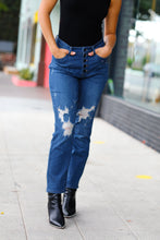 Load image into Gallery viewer, Blue Denim Boyfriend Fit Button Fly Distressed Jeans