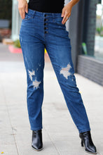 Load image into Gallery viewer, Blue Denim Boyfriend Fit Button Fly Distressed Jeans