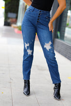 Load image into Gallery viewer, Blue Denim Boyfriend Fit Button Fly Distressed Jeans