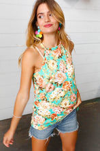 Load image into Gallery viewer, Seafoam Green Floral Halter Neck Tank Top
