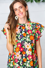 Load image into Gallery viewer, Vibrant Multicolor Floral Mock Neck Flutter Sleeve Top