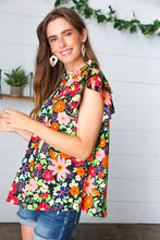Load image into Gallery viewer, Vibrant Multicolor Floral Mock Neck Flutter Sleeve Top