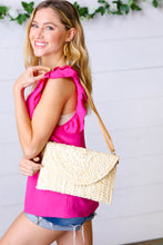 Load image into Gallery viewer, Oatmeal Woven Raffia Flap Closure Clutch Bag