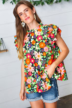 Load image into Gallery viewer, Vibrant Multicolor Floral Mock Neck Flutter Sleeve Top