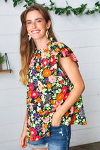 Load image into Gallery viewer, Vibrant Multicolor Floral Mock Neck Flutter Sleeve Top