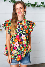 Load image into Gallery viewer, Vibrant Multicolor Floral Mock Neck Flutter Sleeve Top