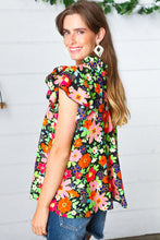 Load image into Gallery viewer, Vibrant Multicolor Floral Mock Neck Flutter Sleeve Top