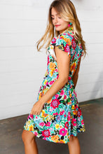 Load image into Gallery viewer, Green &amp; Fuchsia Floral Fit and Flare Dress