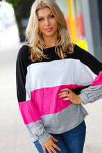 Load image into Gallery viewer, Fuchsia &amp; Black Color Block Hacci Sweater Top
