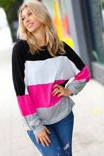 Load image into Gallery viewer, Fuchsia &amp; Black Color Block Hacci Sweater Top