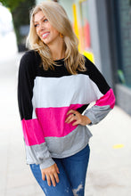 Load image into Gallery viewer, Fuchsia &amp; Black Color Block Hacci Sweater Top