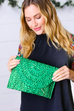 Load image into Gallery viewer, Emerald Woven Raffia Flap Closure Clutch Bag