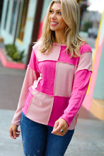 Load image into Gallery viewer, Pink/Blush Checkerboard Outseam Colorblock Sweater Top
